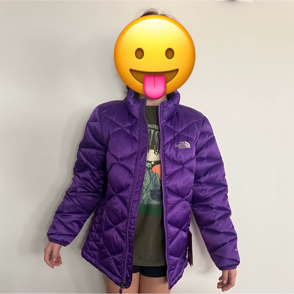 The North Face Purple Puffer Jacket with Quilted Design